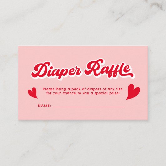 赤とピンクのバレンタイン赤ちゃんシャワーおむつラッフル エンクロージャーカード (正面)