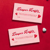 赤とピンクのバレンタイン赤ちゃんシャワーおむつラッフル エンクロージャーカード