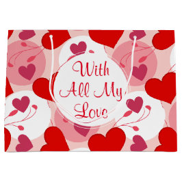 赤とピンクのバレンタイン·ハート ラージペーパーバッグ