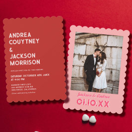 赤とピンクのバ結婚レンタイン 招待状