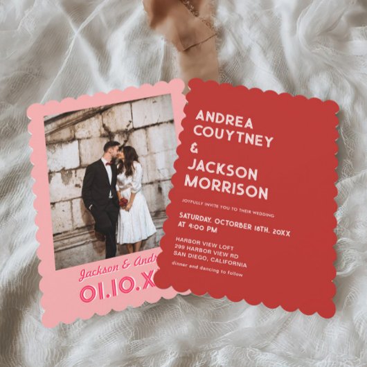 赤とピンクのバ結婚レンタイン 招待状