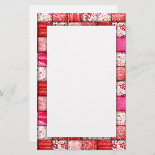 赤とピンクのパッチフェイクワークキルティングパターン 便箋 (正面/裏面)