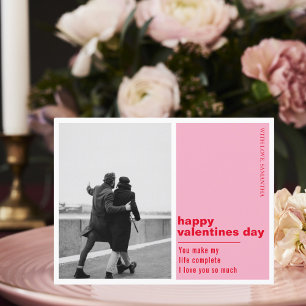 赤とピンクのフォトファミリー Happy Valentines Day ポストカード
