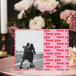 赤とピンクのフォトファミリー | Happy Valentines Day Pos ポストカード