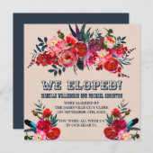 赤とピンクのフローラの駆け落ち発表 案内状 (正面/裏面)