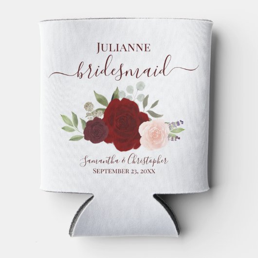 赤とピンクのフローラエレガントの花嫁結婚の女 缶クーラー (正面)