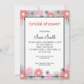 赤とピンクのフローラブライダルシャワー招待状 招待状 (正面)