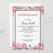 赤とピンクのフローラブライダルシャワー招待状 招待状 (正面/裏面)