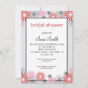 赤とピンクのフローラブライダルシャワー招待状 招待状