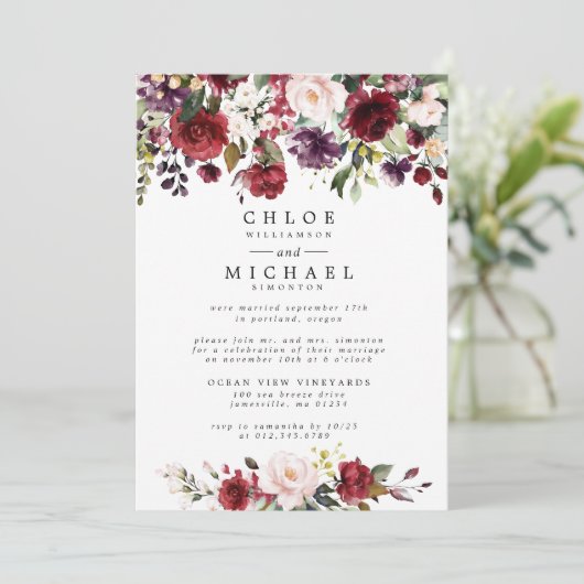 赤とピンクのフローラ素朴エロペメント披露宴 招待状 (スタンド正面)