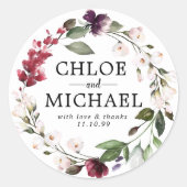赤とピンクのフローラ結婚の好意シール ラウンドシール (正面)