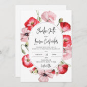 赤とピンクのフローラ結婚の 招待状 (正面/裏面)