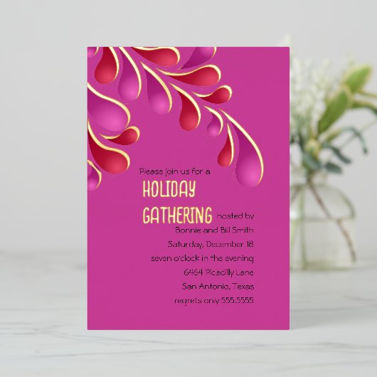 赤とピンクのプルメはっきりしたー 箔シーズンカード (立ち正面)