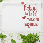 赤とピンクのベーキングがハートで食べられる  キッチンタオル (折り畳み)