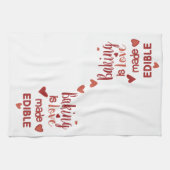 赤とピンクのベーキングがハートで食べられる  キッチンタオル (横)