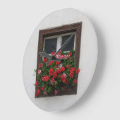 赤とピンクのペラゴニウム ラージ壁時計 (傾斜)