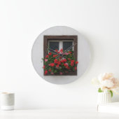 赤とピンクのペラゴニウム ラージ壁時計 (ホーム)