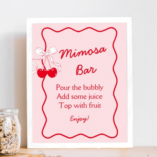 赤とピンクのボウ ブライダルシャワー ミモザ バー ポスター