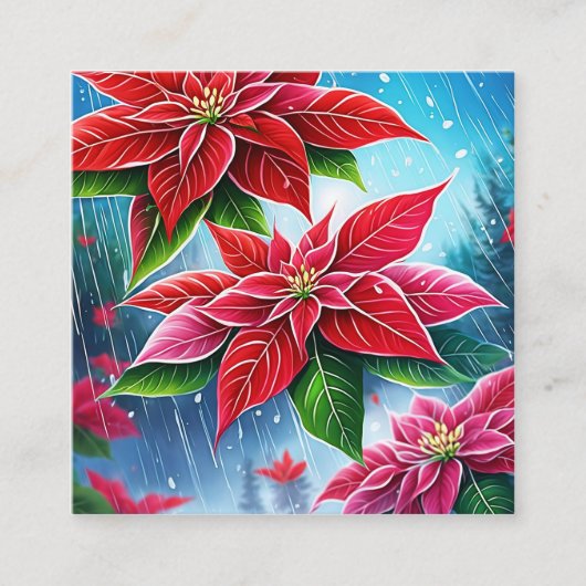 赤とピンクのポインセチアの花の穏やかな雨f スクエア名刺 (正面)