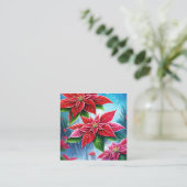 赤とピンクのポインセチアの花の穏やかな雨f スクエア名刺 (スタンド正面)