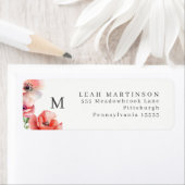 赤とピンクのポピー花リースラベル ラベル (インサイチュ)