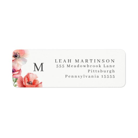 赤とピンクのポピー花リースラベル ラベル (正面)