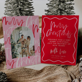 赤とピンクのメリークリスマスクリスマスカード シーズンカード