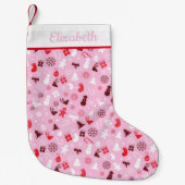 赤とピンクのヤドリギの雪のフェスティバル模様 スモールクリスマスストッキング (正面)