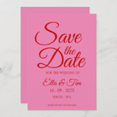 赤とピンクのユニークで個性的な結婚式の招待状 招待状 (正面/裏面)