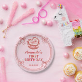赤とピンクのリボンケーキ女の子の誕生日 ペーパープレート (パーティー)