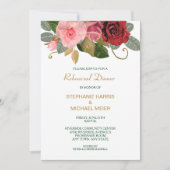 赤とピンクのローズ縁どのリハ結婚ーサルディナー 招待状 (正面)