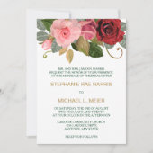 赤とピンクのローズ縁ど結婚式招待状 招待状 (正面)