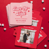 赤とピンクのヴァレンティ結婚ンの写真 セーブザデート