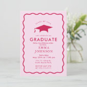 赤とピンクのヴィンテージエレガント卒業式 招待状 (スタンド正面)