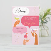 赤とピンクの例示誕生日パーティー 招待状 (スタンド正面)