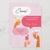 赤とピンクの例示誕生日パーティー 招待状 (正面/裏面)