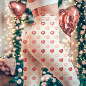 赤とピンクの口紅キスプリント レギンス