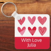 赤とピンクの可愛いハートと文字 キーホルダー (正面)