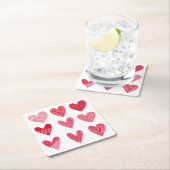 赤とピンクの可愛いハート スクエアペーパーコースター (インサイチュ)