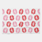 赤とピンクの唇、唇のパターン、口紅、キス キッチンタオル (横)