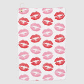 赤とピンクの唇、唇のパターン、口紅、キス ゴルフタオル (正面)