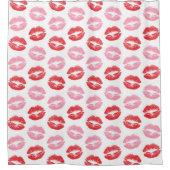 赤とピンクの唇、唇のパターン、口紅、キス シャワーカーテン (正面)