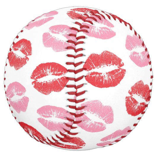 赤とピンクの唇、唇のパターン、口紅、キス ソフトボール (アングル)