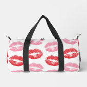 赤とピンクの唇、唇のパターン、口紅、キス ダッフルバッグ (正面)