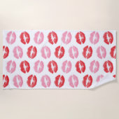 赤とピンクの唇、唇のパターン、口紅、キス ビーチタオル (正面)
