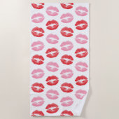 赤とピンクの唇、唇のパターン、口紅、キス ビーチタオル (正面)