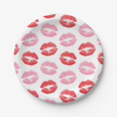 赤とピンクの唇、唇のパターン、口紅、キス ペーパープレート (正面)