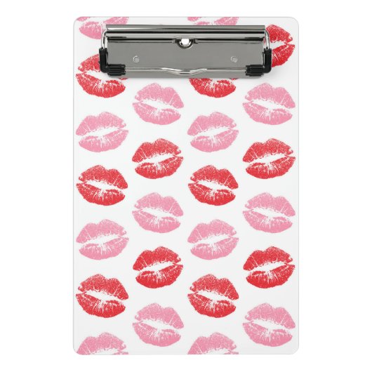赤とピンクの唇、唇のパターン、口紅、キス ミニクリップボード (正面)