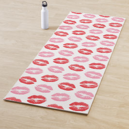 赤とピンクの唇、唇のパターン、口紅、キス ヨガマット