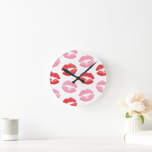 赤とピンクの唇、唇のパターン、口紅、キス ラウンド壁時計 (ホーム)